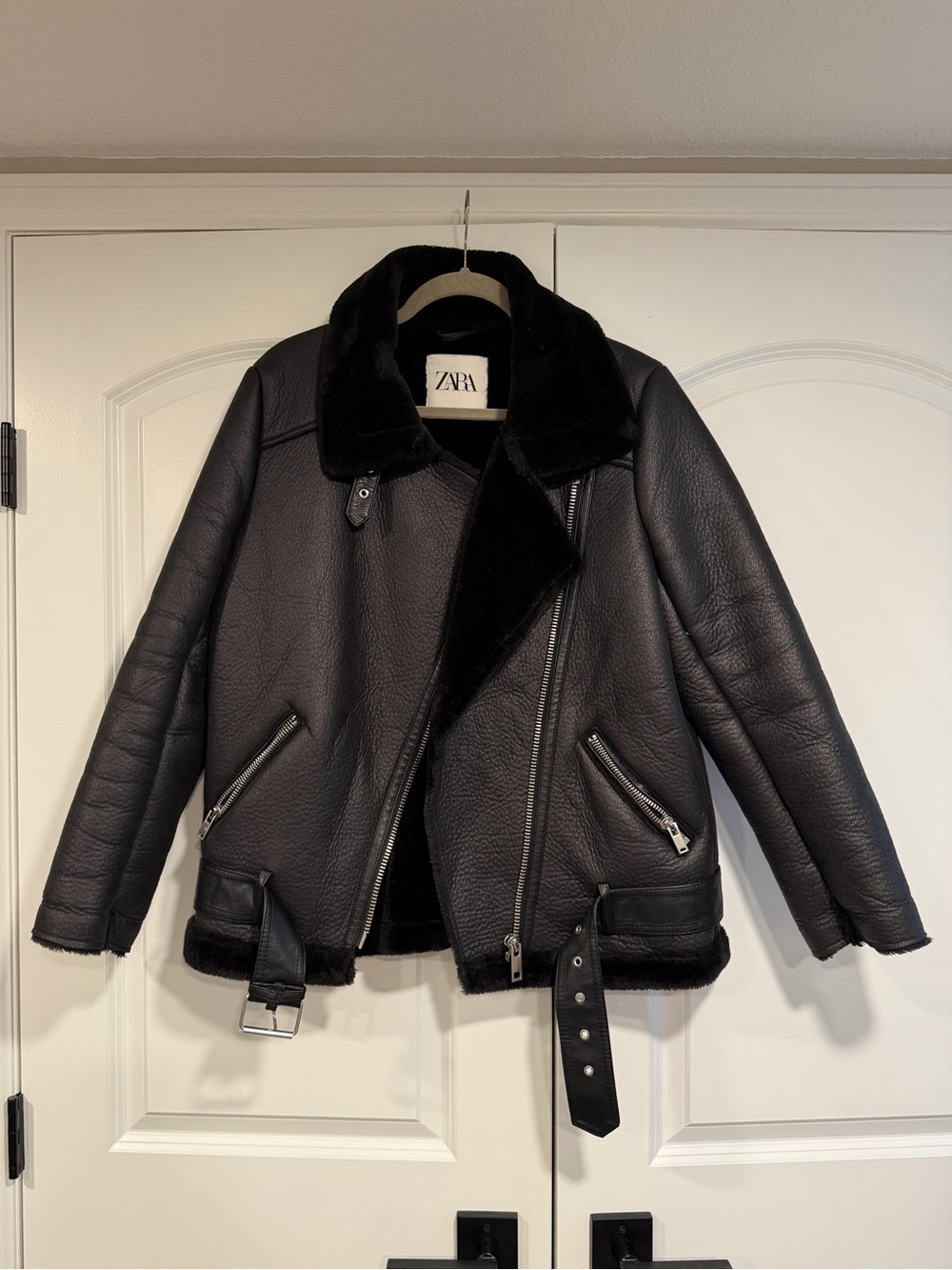 ZARA Black Faux Shearling Moto Jacket